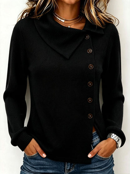 💝💝Chic Asymmetric-neck Waffle-knit Top
