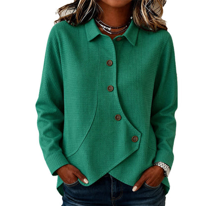 💝💝 Latest Design | Women's Waffle-Knit Crossover Hem Button Top