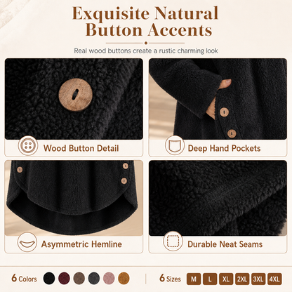 Women's Asymmetrical Button Plush Fuzzy Fleece Coat | Cozy Soft Winter Jacket