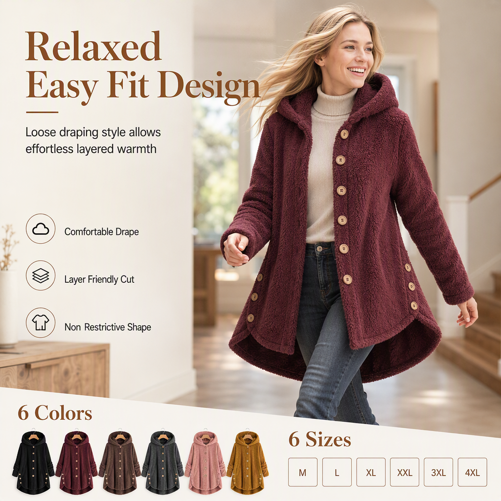 Women's Asymmetrical Button Plush Fuzzy Fleece Coat | Cozy Soft Winter Jacket