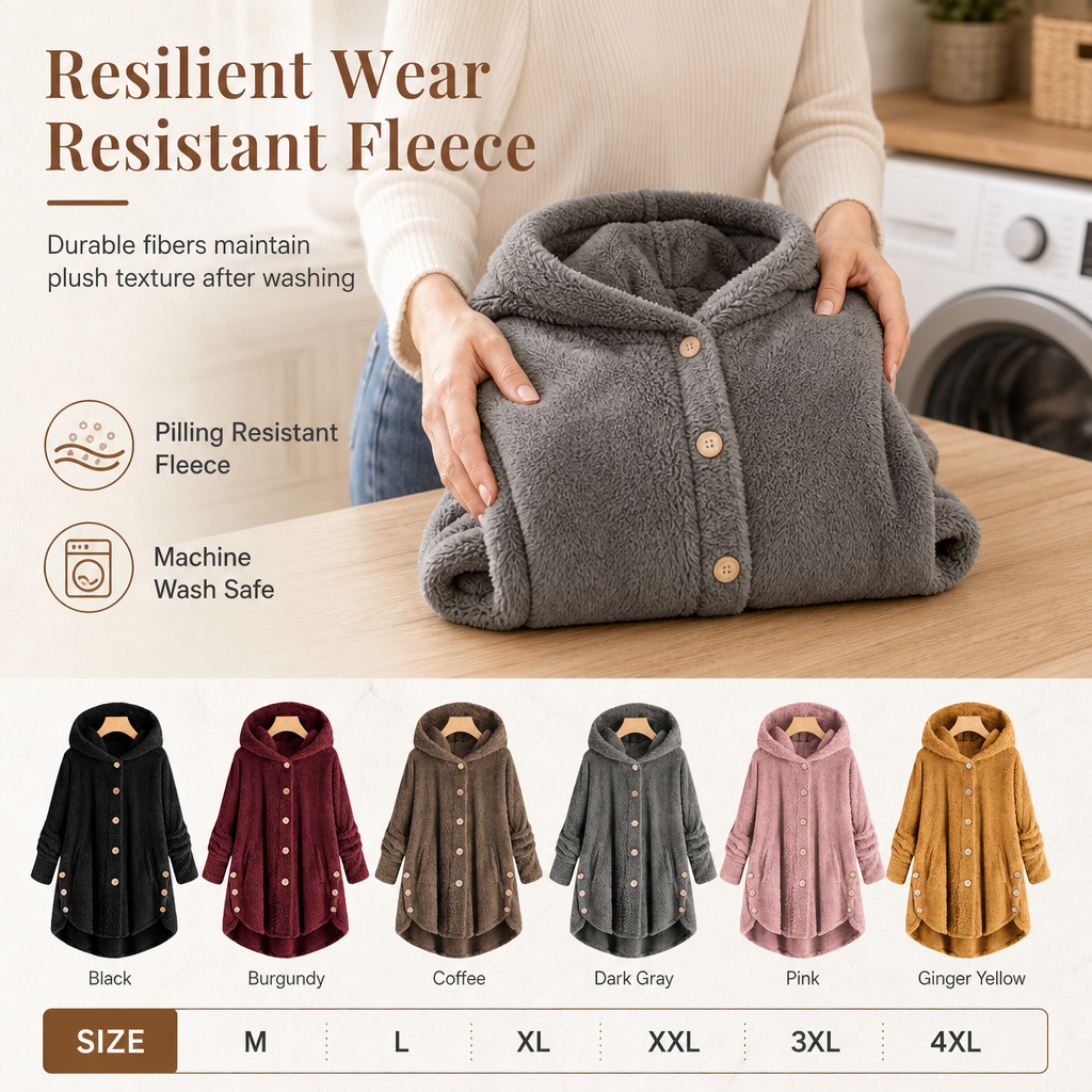 Women's Asymmetrical Button Plush Fuzzy Fleece Coat | Cozy Soft Winter Jacket