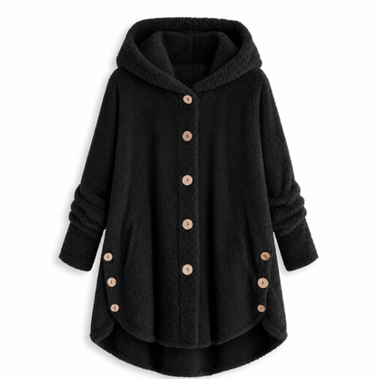 Women's Asymmetrical Button Plush Fuzzy Fleece Coat | Cozy Soft Winter Jacket