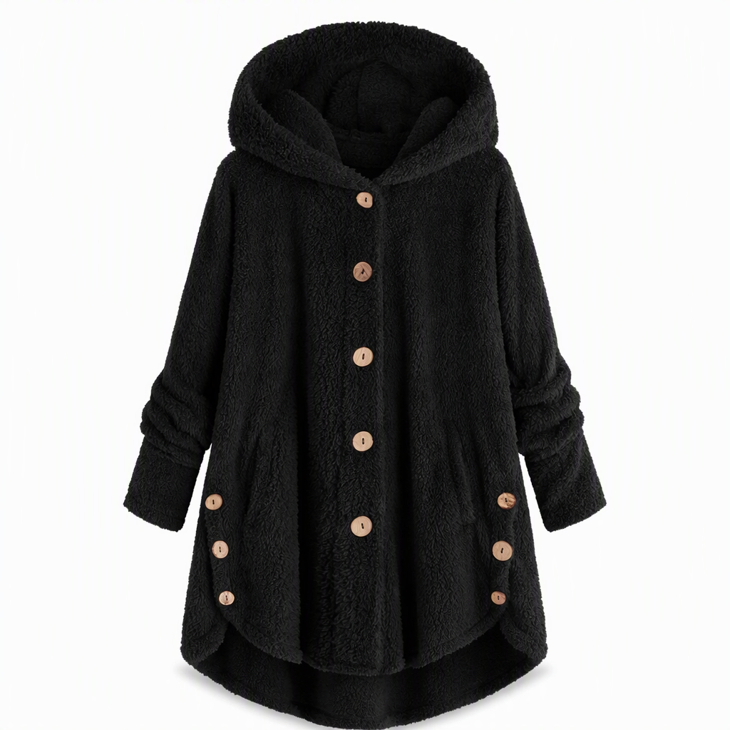 Women's Asymmetrical Button Plush Fuzzy Fleece Coat | Cozy Soft Winter Jacket