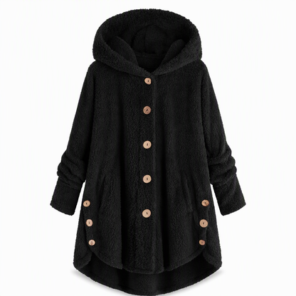 Women's Asymmetrical Button Plush Fuzzy Fleece Coat | Cozy Soft Winter Jacket