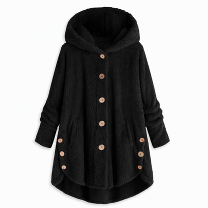 Women's Asymmetrical Button Plush Fuzzy Fleece Coat | Cozy Soft Winter Jacket