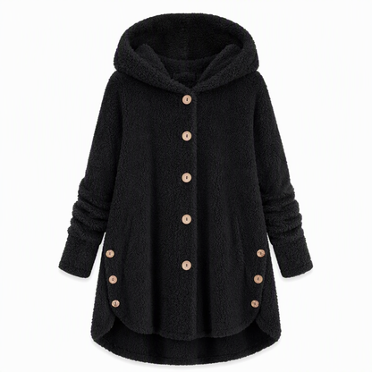 Women's Asymmetrical Button Plush Fuzzy Fleece Coat | Cozy Soft Winter Jacket
