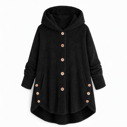 Women's Asymmetrical Button Plush Fuzzy Fleece Coat | Cozy Soft Winter Jacket