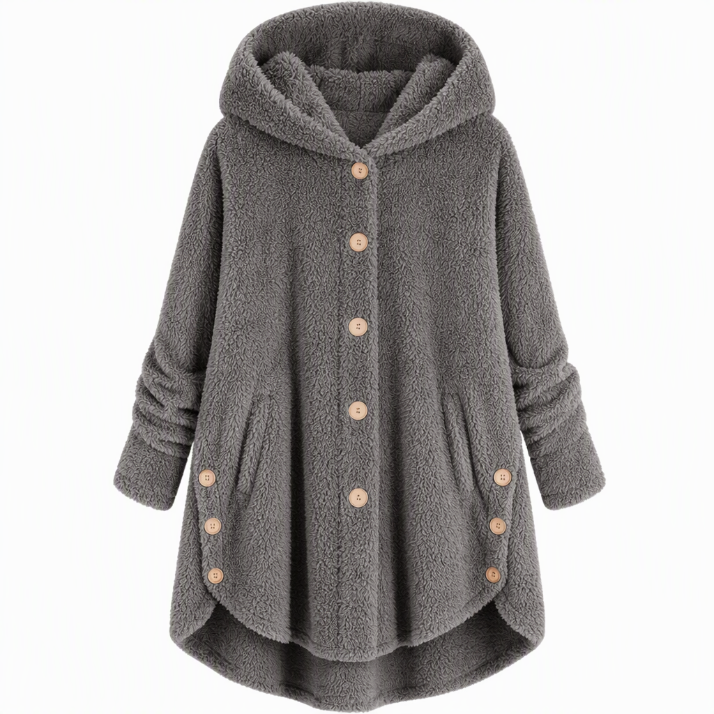 Women's Asymmetrical Button Plush Fuzzy Fleece Coat | Cozy Soft Winter Jacket
