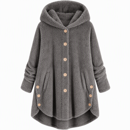 Women's Asymmetrical Button Plush Fuzzy Fleece Coat | Cozy Soft Winter Jacket