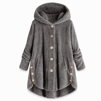 Women's Asymmetrical Button Plush Fuzzy Fleece Coat | Cozy Soft Winter Jacket