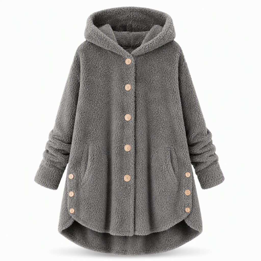 Women's Asymmetrical Button Plush Fuzzy Fleece Coat | Cozy Soft Winter Jacket