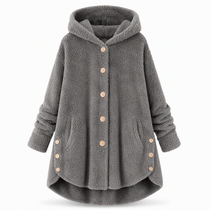 Women's Asymmetrical Button Plush Fuzzy Fleece Coat | Cozy Soft Winter Jacket