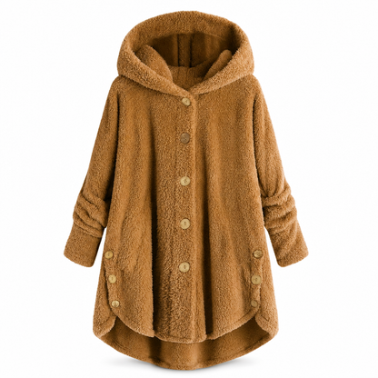 Women's Asymmetrical Button Plush Fuzzy Fleece Coat | Cozy Soft Winter Jacket
