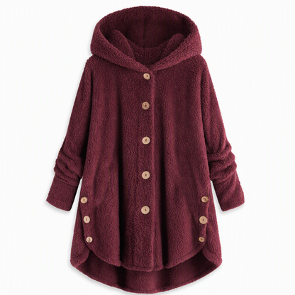 Women's Asymmetrical Button Plush Fuzzy Fleece Coat | Cozy Soft Winter Jacket