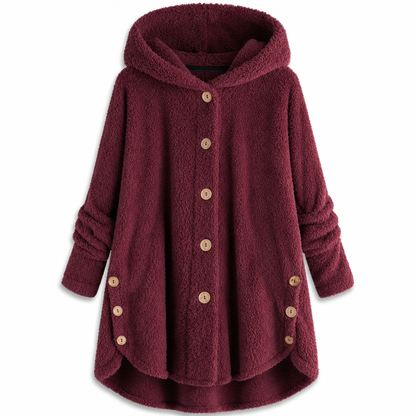 Women's Asymmetrical Button Plush Fuzzy Fleece Coat | Cozy Soft Winter Jacket