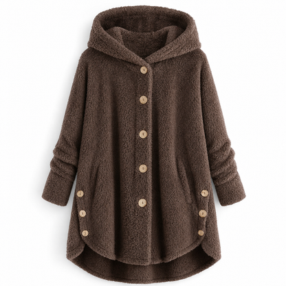 Women's Asymmetrical Button Plush Fuzzy Fleece Coat | Cozy Soft Winter Jacket