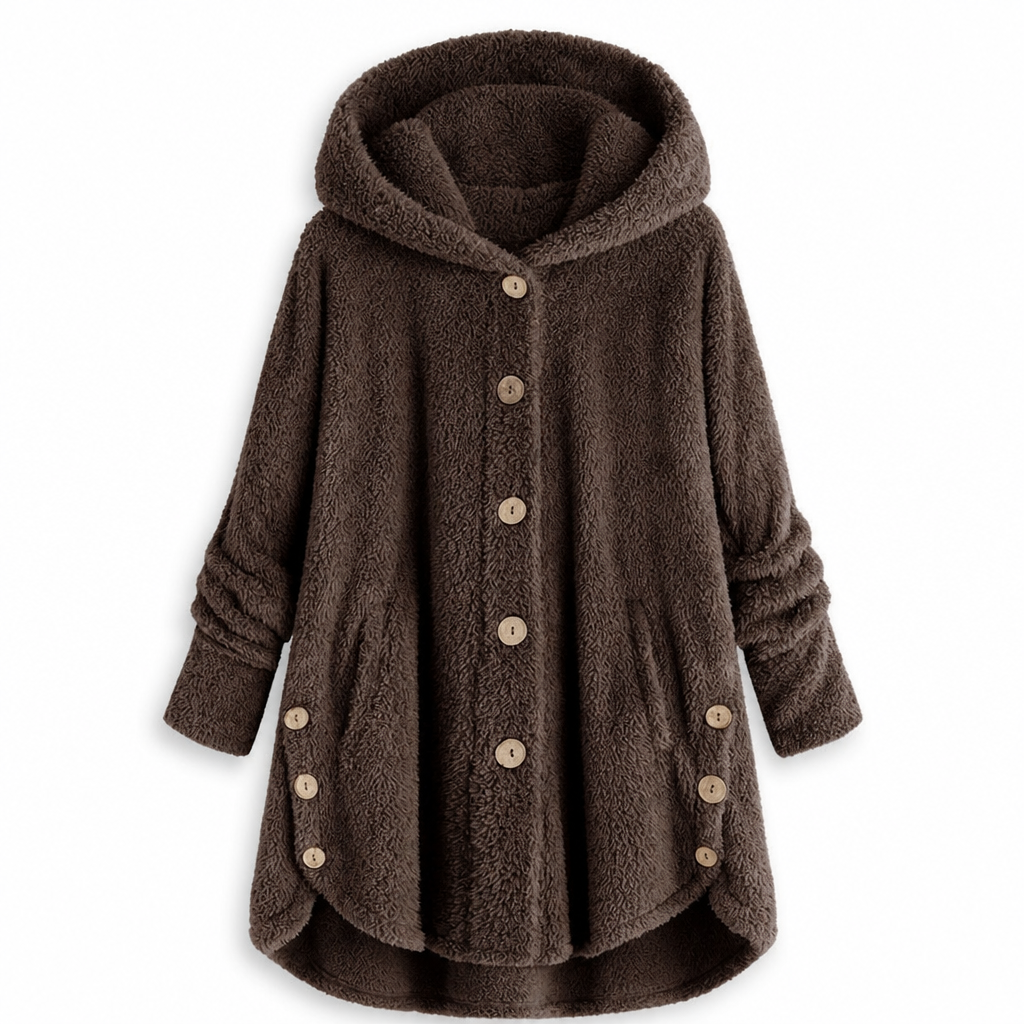 Women's Asymmetrical Button Plush Fuzzy Fleece Coat | Cozy Soft Winter Jacket