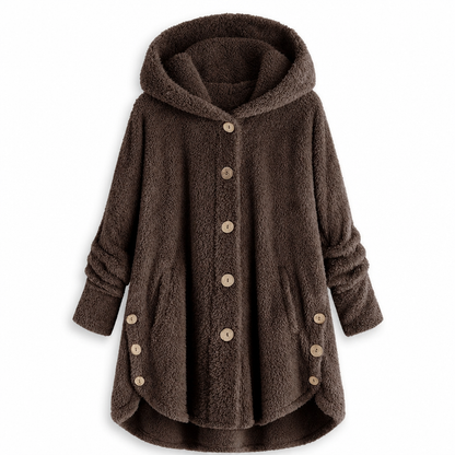 Women's Asymmetrical Button Plush Fuzzy Fleece Coat | Cozy Soft Winter Jacket