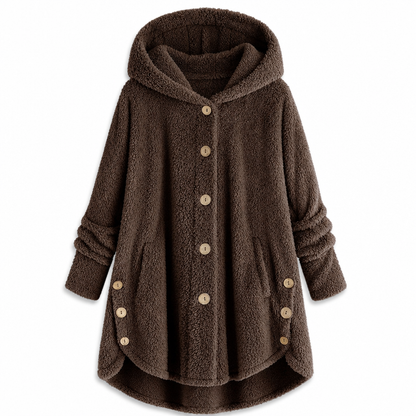 Women's Asymmetrical Button Plush Fuzzy Fleece Coat | Cozy Soft Winter Jacket