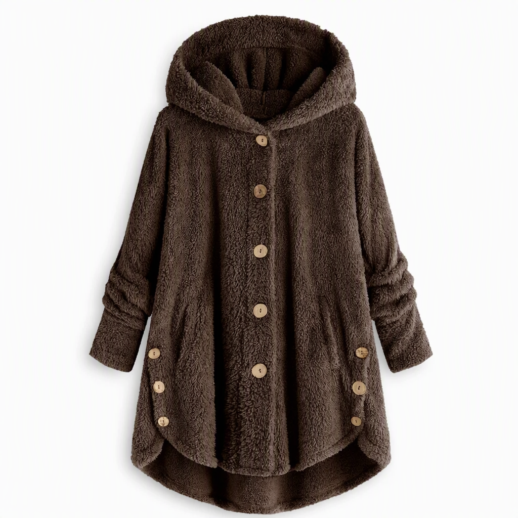 Women's Asymmetrical Button Plush Fuzzy Fleece Coat | Cozy Soft Winter Jacket