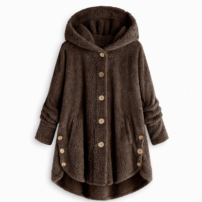 Women's Asymmetrical Button Plush Fuzzy Fleece Coat | Cozy Soft Winter Jacket