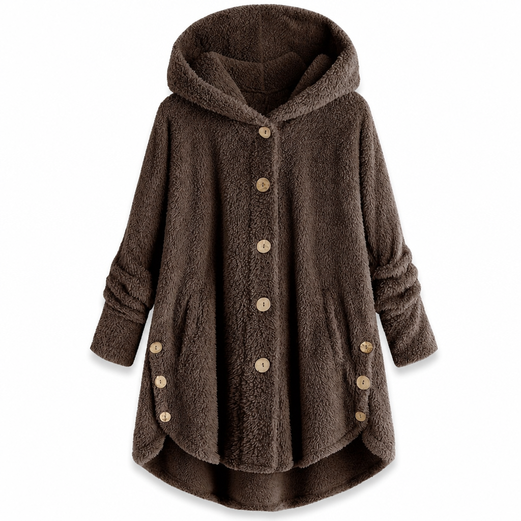 Women's Asymmetrical Button Plush Fuzzy Fleece Coat | Cozy Soft Winter Jacket