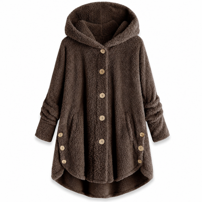 Women's Asymmetrical Button Plush Fuzzy Fleece Coat | Cozy Soft Winter Jacket