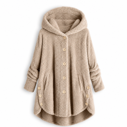 Women's Asymmetrical Button Plush Fuzzy Fleece Coat | Cozy Soft Winter Jacket