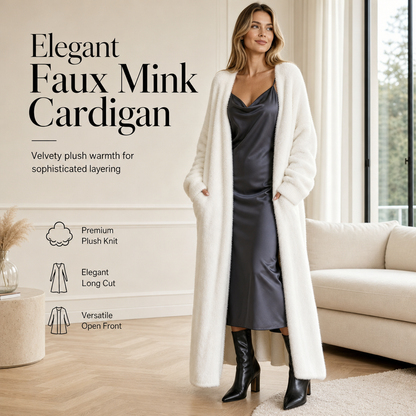 Women's Faux Mink Knit Cardigan | Cozy Long Fleece Sweater Coat