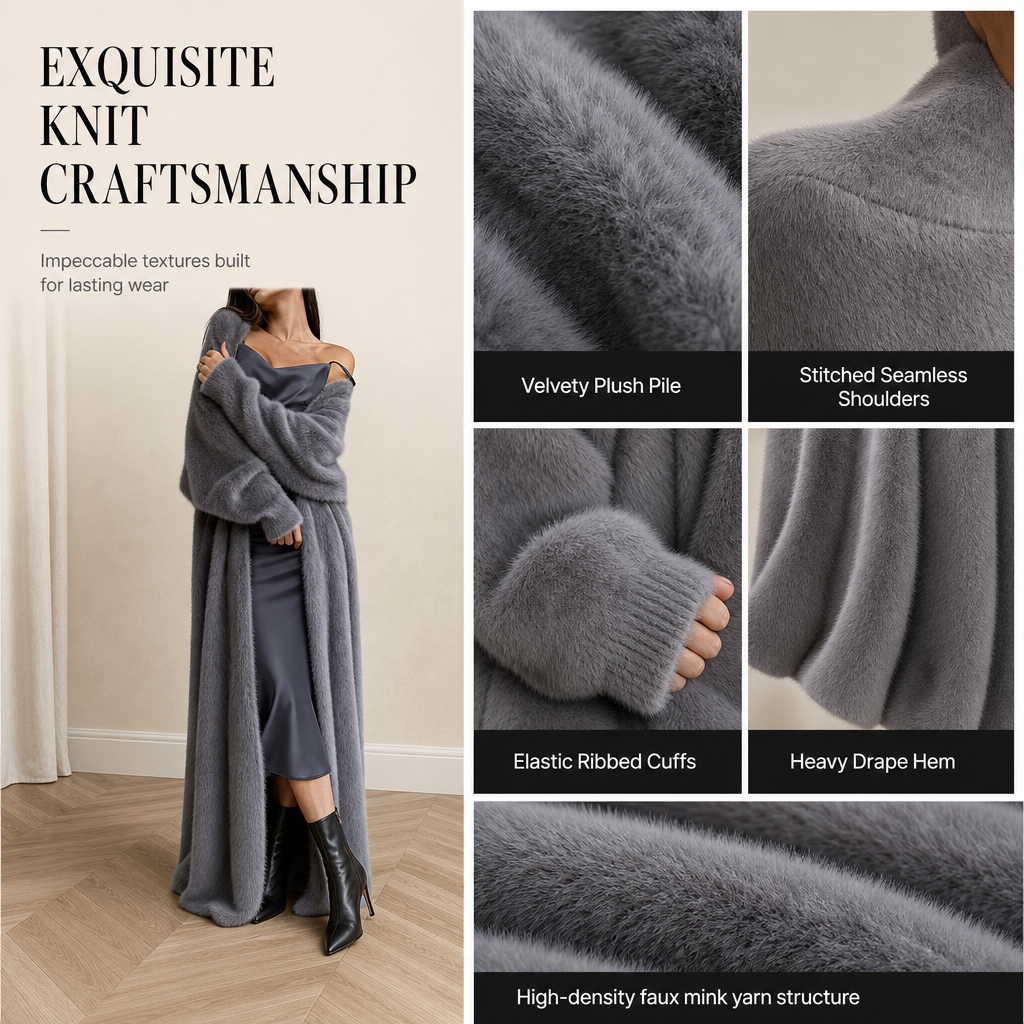 Women's Faux Mink Knit Cardigan | Cozy Long Fleece Sweater Coat