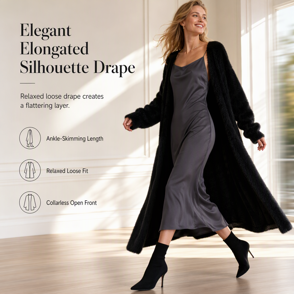 Women's Faux Mink Knit Cardigan | Cozy Long Fleece Sweater Coat