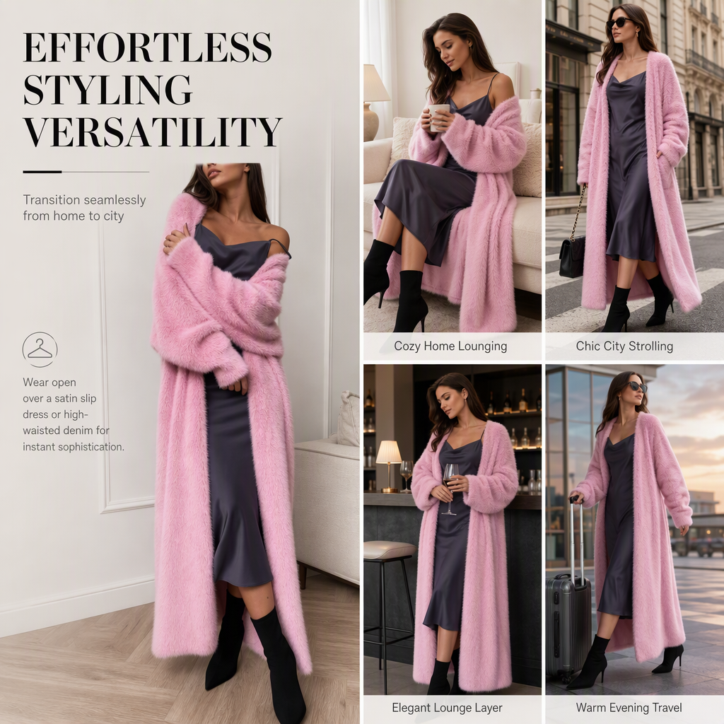 Women's Faux Mink Knit Cardigan | Cozy Long Fleece Sweater Coat