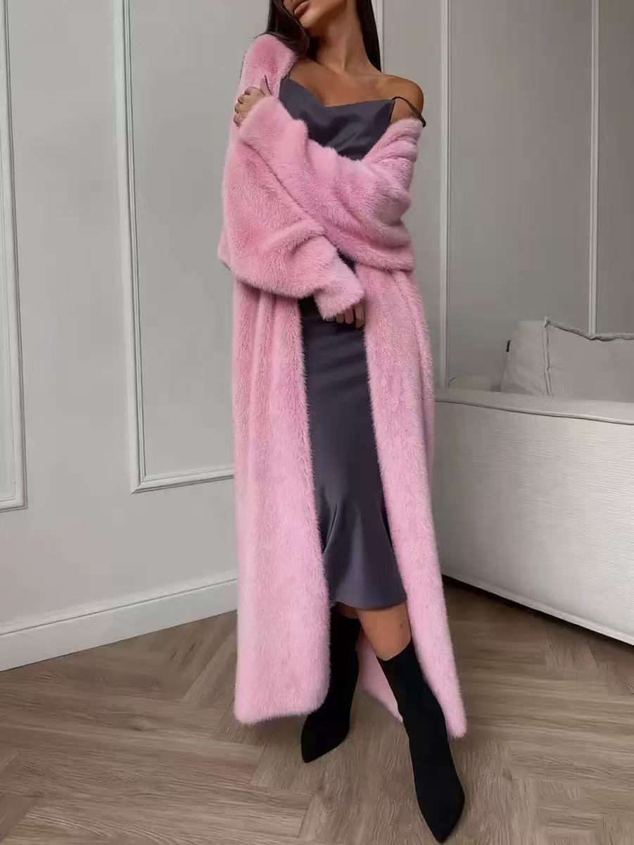 Women's Faux Mink Knit Cardigan | Cozy Long Fleece Sweater Coat