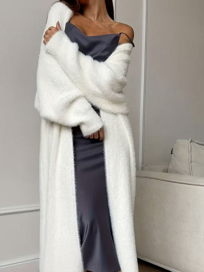 Women's Faux Mink Knit Cardigan | Cozy Long Fleece Sweater Coat