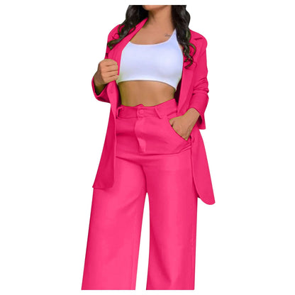 Ruffle Sleeve Blazer & Wide-Leg Pants Set – 2-Piece Business Suit