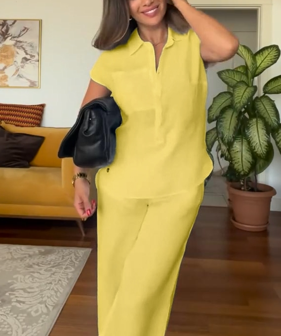 💝💝Last day 50%OFF🔥Women's Summer Linen Casual Shirt Wide-Leg Pants Two-Piece Suit(Buy 2 Free Shipping)